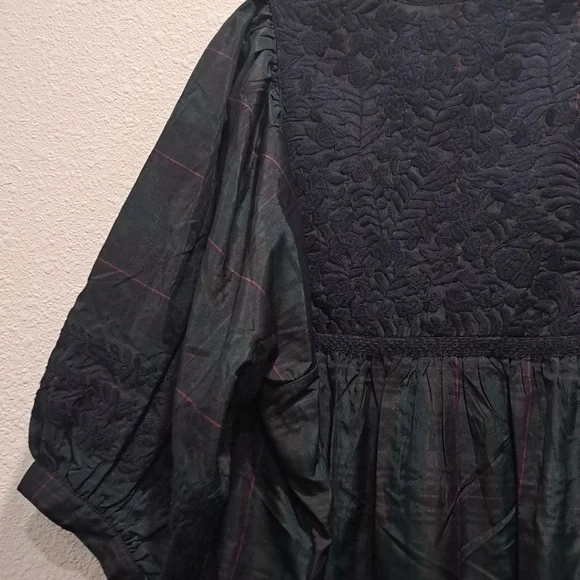 J Marie Katrina Midi Dress Size Dark Plaid Puff Sleeve Modest Xmas Christmas - Picture 9 of 10